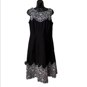 Talbots summer sundress black with white flowers, Sz 8, A-line, cotton